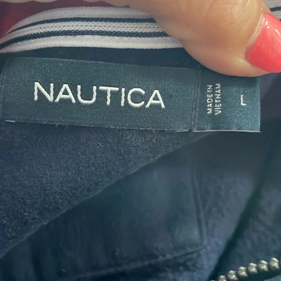Nautica quarter zip logo sweatshirt Navy w/ red & white stitching Mens size L - Picture 10 of 11